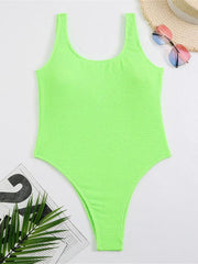 Women's Candy Color Fluorescent Pleated Fabric One-Piece Swimsuit - 808Lush