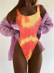 Women's Candy Color Fluorescent Pleated Fabric One-Piece Swimsuit - 808Lush