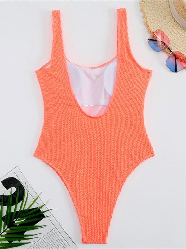 Women's Candy Color Fluorescent Pleated Fabric One-Piece Swimsuit - 808Lush