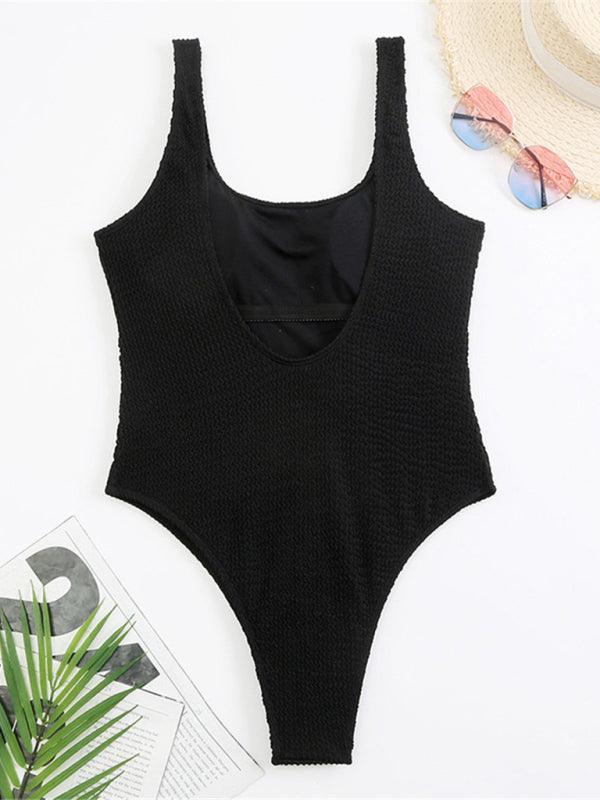 Women's Candy Color Fluorescent Pleated Fabric One-Piece Swimsuit - 808Lush