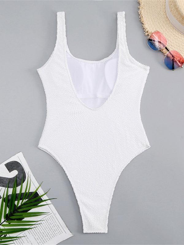 Women's Candy Color Fluorescent Pleated Fabric One-Piece Swimsuit - 808Lush