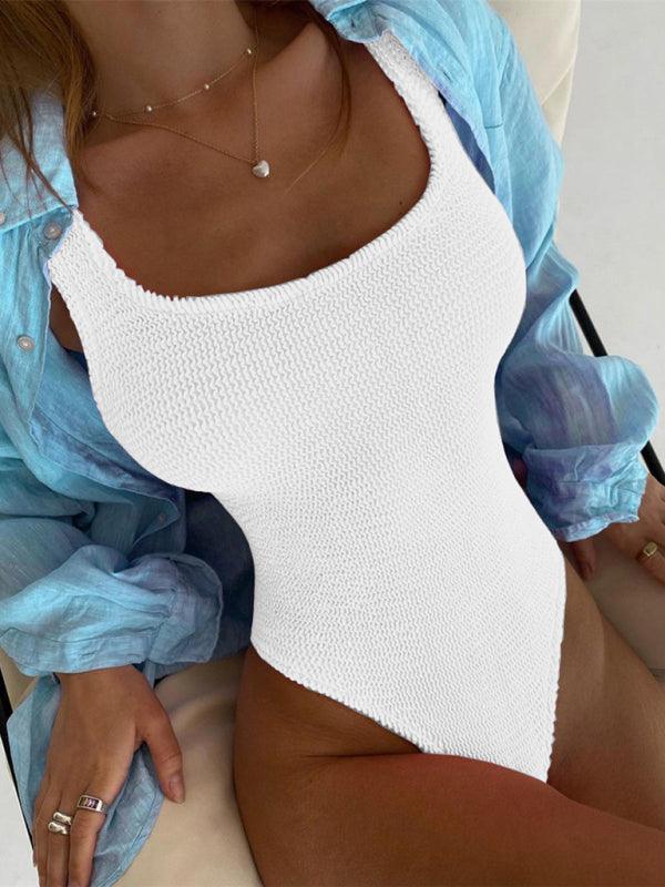 Women's Candy Color Fluorescent Pleated Fabric One-Piece Swimsuit - 808Lush