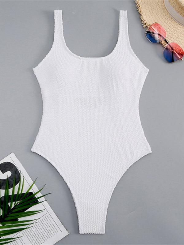 Women's Candy Color Fluorescent Pleated Fabric One-Piece Swimsuit - 808Lush