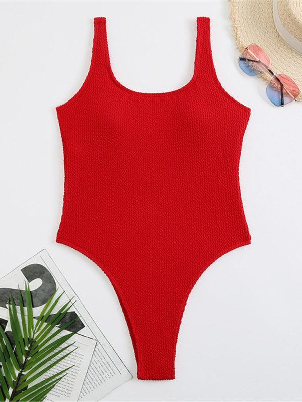 Women's Candy Color Fluorescent Pleated Fabric One-Piece Swimsuit - 808Lush