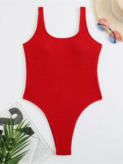 Women's Candy Color Fluorescent Pleated Fabric One-Piece Swimsuit - 808Lush