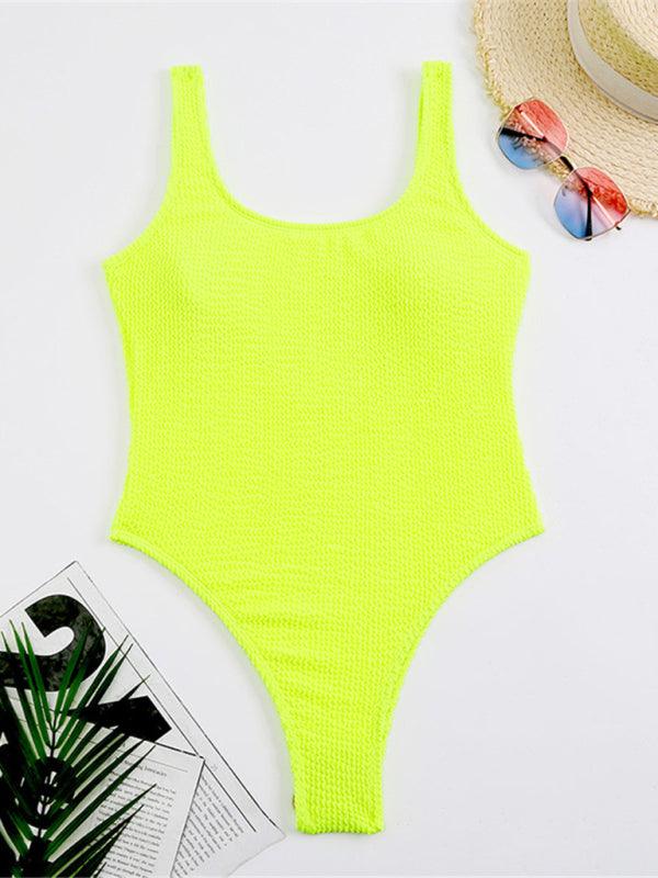 Women's Candy Color Fluorescent Pleated Fabric One-Piece Swimsuit - 808Lush