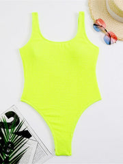 Women's Candy Color Fluorescent Pleated Fabric One-Piece Swimsuit - 808Lush
