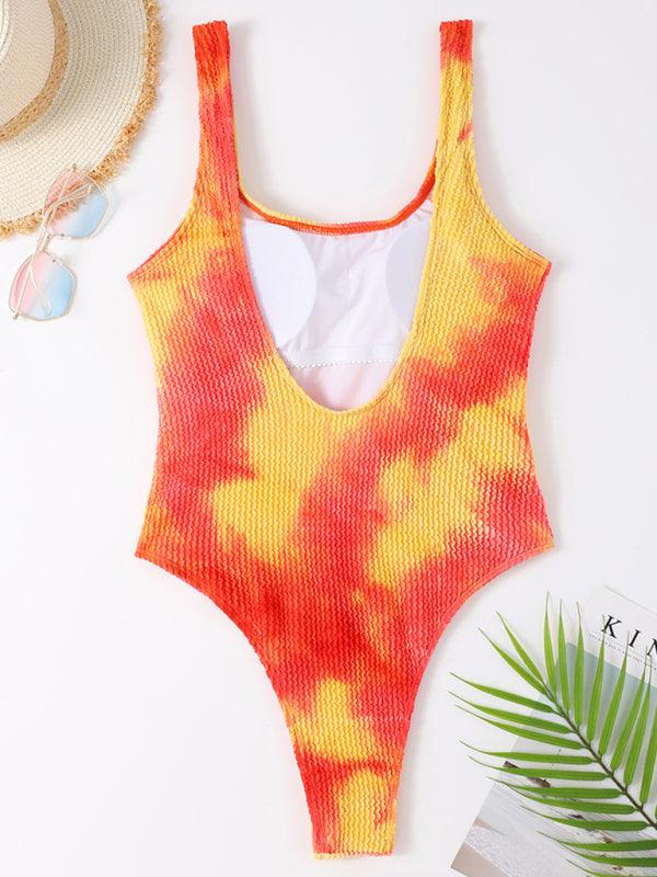 Women's Candy Color Fluorescent Pleated Fabric One-Piece Swimsuit - 808Lush