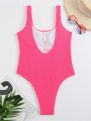 Women's Candy Color Fluorescent Pleated Fabric One-Piece Swimsuit - 808Lush