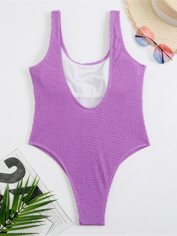 Women's Candy Color Fluorescent Pleated Fabric One-Piece Swimsuit - 808Lush