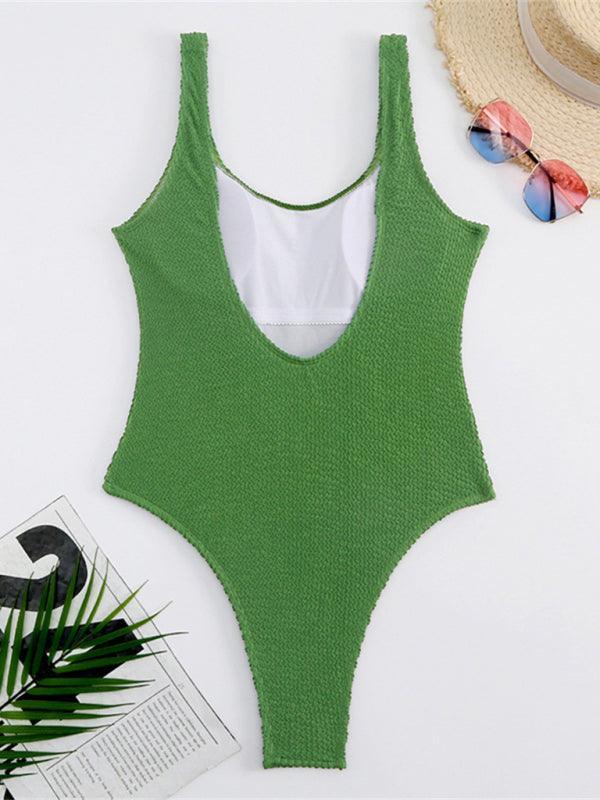 Women's Candy Color Fluorescent Pleated Fabric One-Piece Swimsuit - 808Lush