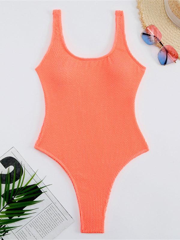 Women's Candy Color Fluorescent Pleated Fabric One-Piece Swimsuit - 808Lush