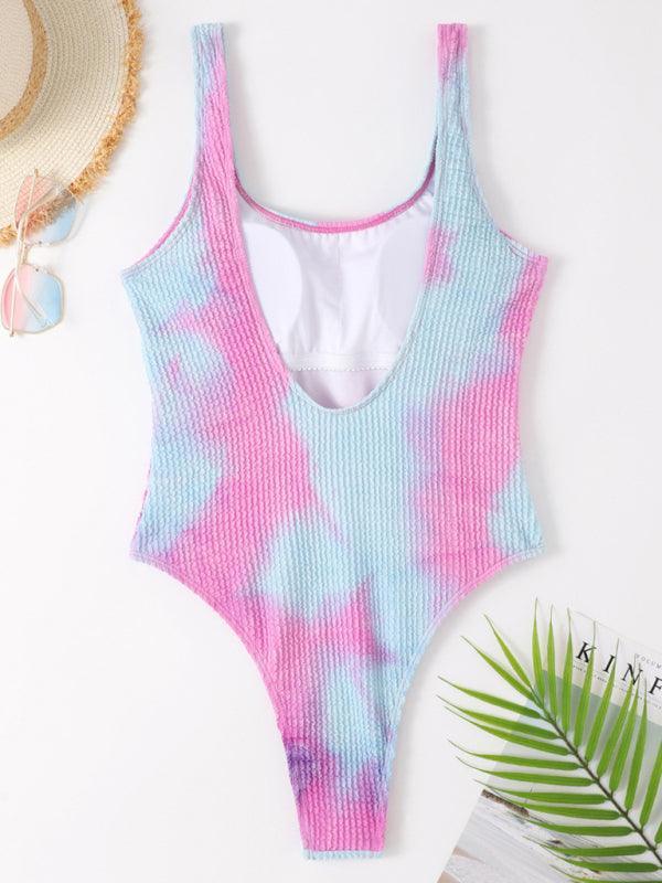 Women's Candy Color Fluorescent Pleated Fabric One-Piece Swimsuit - 808Lush