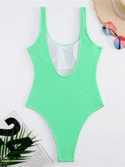 Women's Candy Color Fluorescent Pleated Fabric One-Piece Swimsuit - 808Lush