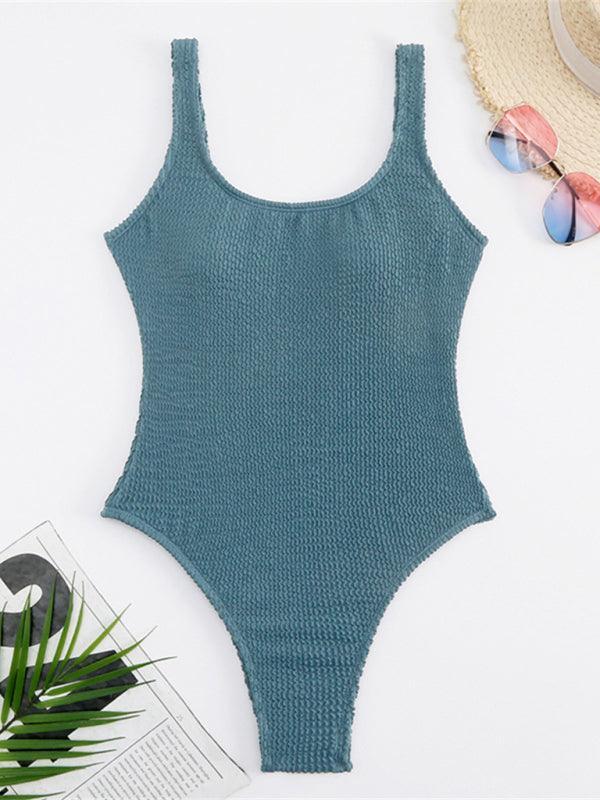 Women's Candy Color Fluorescent Pleated Fabric One-Piece Swimsuit - 808Lush