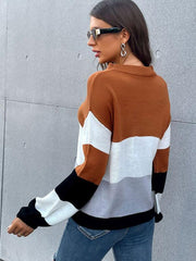 Women's Casual Fashion Long Sleeve Colorblock Sweater - 808Lush