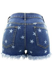 Women's Casual Fringe Pentagram Print High Waist Denim Shorts - 808Lush