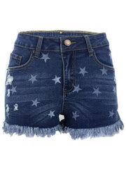 Women's Casual Fringe Pentagram Print High Waist Denim Shorts - 808Lush