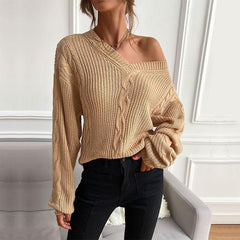 Women's Casual Long Sleeve Solid Color Loose Sweater - 808Lush