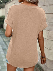 Women's Casual Solid Color Button Short Sleeve T-Shirt - 808Lush