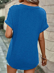 Women's Casual Solid Color Button Short Sleeve T-Shirt - 808Lush
