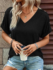 Women's Casual Solid Color Button Short Sleeve T-Shirt - 808Lush