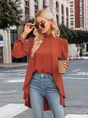 Women's Casual Solid Color Half Turtleneck Long Sleeves Fake Two Piece Shirt - 808Lush