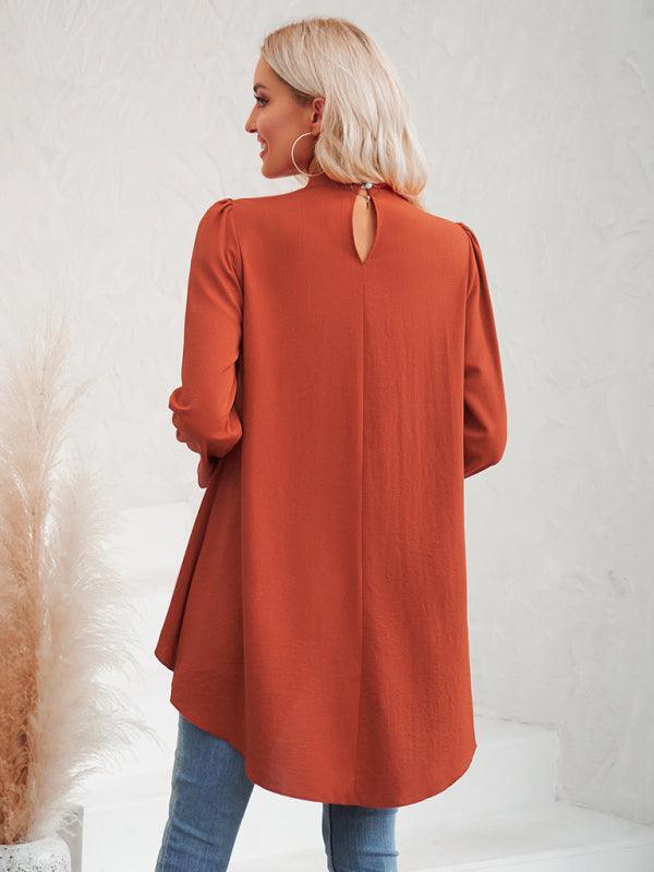 Women's Casual Solid Color Half Turtleneck Long Sleeves Fake Two Piece Shirt - 808Lush
