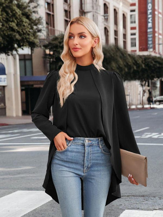 Women's Casual Solid Color Half Turtleneck Long Sleeves Fake Two Piece Shirt - 808Lush