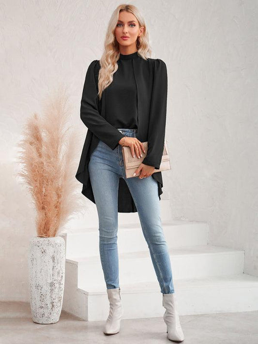 Women's Casual Solid Color Half Turtleneck Long Sleeves Fake Two Piece Shirt - 808Lush