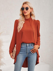 Women's Casual Solid Color Half Turtleneck Long Sleeves Fake Two Piece Shirt - 808Lush