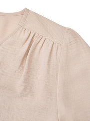 Women's Casual V Neck Long Sleeve Solid Color Slim Top - 808Lush