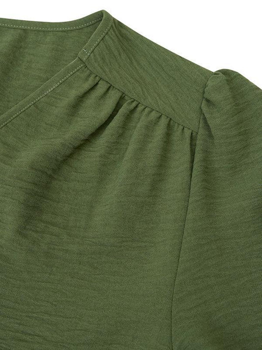 Women's Casual V Neck Long Sleeve Solid Color Slim Top - 808Lush