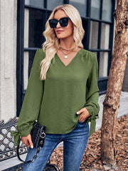 Women's Casual V Neck Long Sleeve Solid Color Slim Top - 808Lush