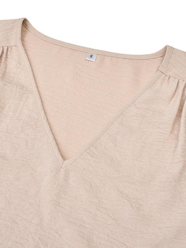 Women's Casual V Neck Long Sleeve Solid Color Slim Top - 808Lush