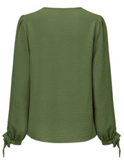 Women's Casual V Neck Long Sleeve Solid Color Slim Top - 808Lush