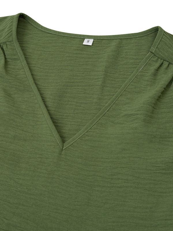 Women's Casual V Neck Long Sleeve Solid Color Slim Top - 808Lush