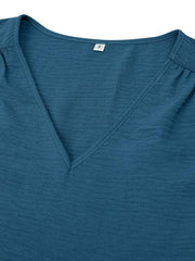 Women's Casual V Neck Long Sleeve Solid Color Slim Top - 808Lush