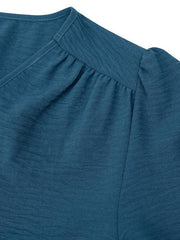 Women's Casual V Neck Long Sleeve Solid Color Slim Top - 808Lush