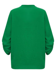 Women's Casual V Neck Solid Color Loose Rolled Long Sleeve Top - 808Lush