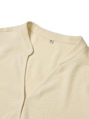 Women's Casual V Neck Solid Color Loose Rolled Long Sleeve Top - 808Lush