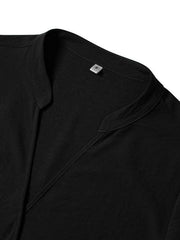 Women's Casual V Neck Solid Color Loose Rolled Long Sleeve Top - 808Lush