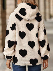 Women's Christmas Valentine's Day Loose Plush Hooded Love Print Pullover Sweatshirt - 808Lush