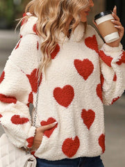 Women's Christmas Valentine's Day Loose Plush Hooded Love Print Pullover Sweatshirt - 808Lush