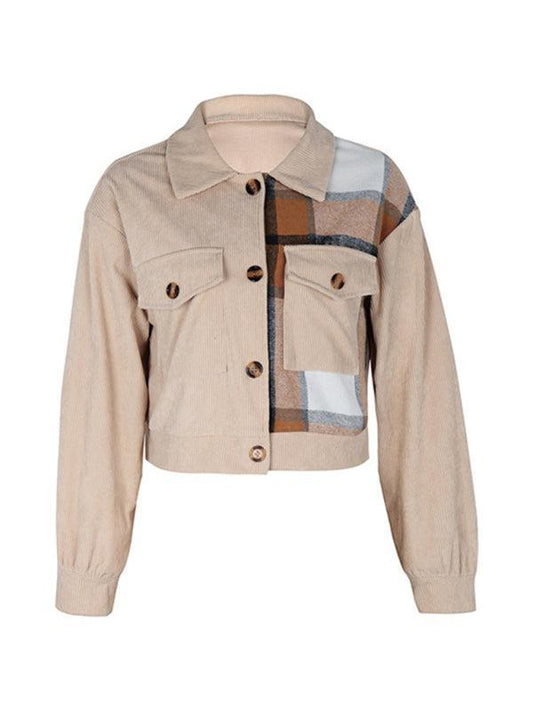 Women's Color Block Plaid Short Jacket - 808Lush