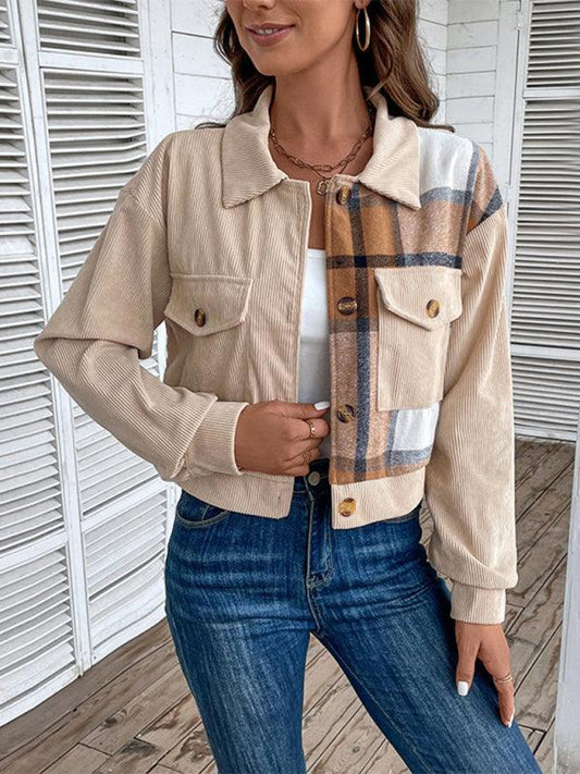 Women's Color Block Plaid Short Jacket - 808Lush