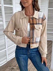 Women's Color Block Plaid Short Jacket - 808Lush