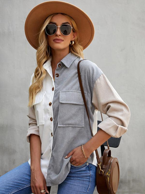 Women's Contrast Color Shirt Style Single Breasted Casual Jacket Top - 808Lush