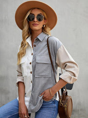 Women's Contrast Color Shirt Style Single Breasted Casual Jacket Top - 808Lush