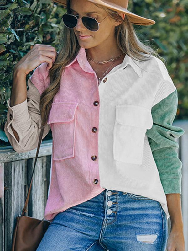 Women's Contrast Color Shirt Style Single Breasted Casual Jacket Top - 808Lush